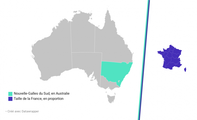 Nouvelle-Galles du Sud en Australie et taille de la France en proportion